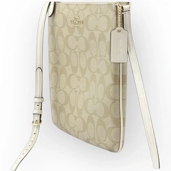 NWT Coach Signature Jacquard File Crossbody Bag Light Khaki Chalk w Dust Bag - Picture 5 of 7